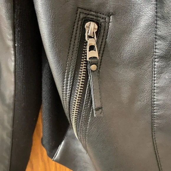 Faux Leather Rib Knit Biker Jacket - Picture 2 of 8